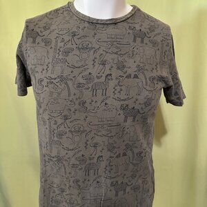 Bershka Animal Print Graphic Men's Green T Shirt Medium Elephant Dog Cat Horse